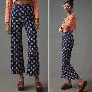 Anthropologie Maeve Colette Blue Pants with White Daisy Print